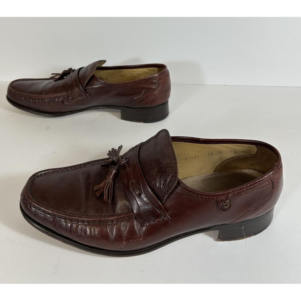 French Shriner Mens Shoes Burgundy Leather Loafers Tassels 11 M Vtg 50s Flagship
